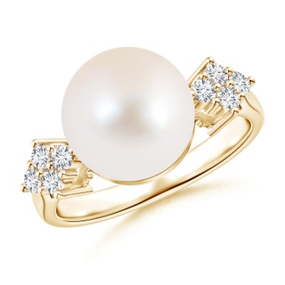 10mm AAA Freshwater Cultured Pearl Ring with Clustre Diamond Accents in Yellow Gold