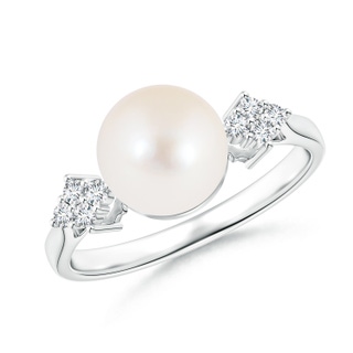8mm AAA Freshwater Cultured Pearl Ring with Clustre Diamond Accents in White Gold