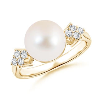 9mm AAA Freshwater Cultured Pearl Ring with Clustre Diamond Accents in 9K Yellow Gold
