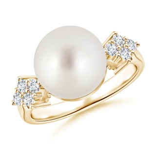 10mm AAA Solitaire South Sea Cultured Pearl Ring with Clustre Diamond Accents in Yellow Gold