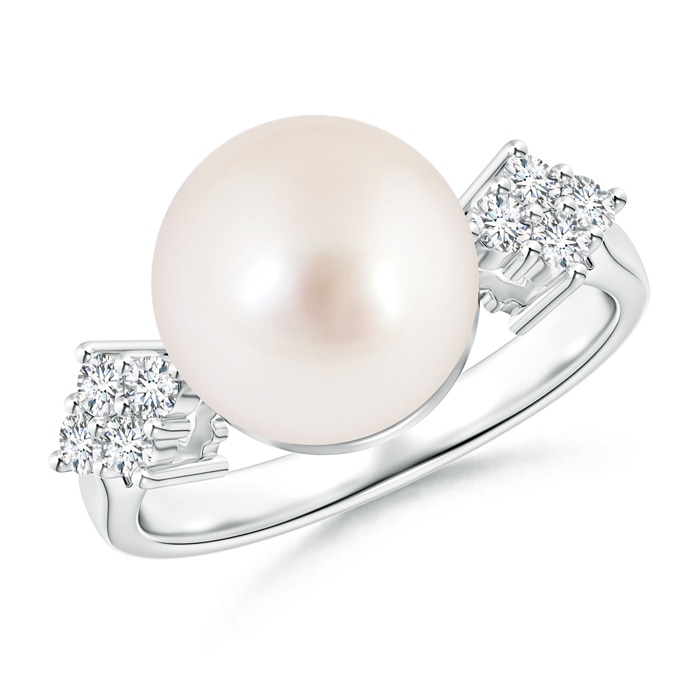 10mm AAAA Solitaire South Sea Cultured Pearl Ring with Clustre Diamond Accents in S999 Silver