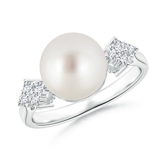 9mm AAA Solitaire South Sea Cultured Pearl Ring with Clustre Diamond Accents in White Gold
