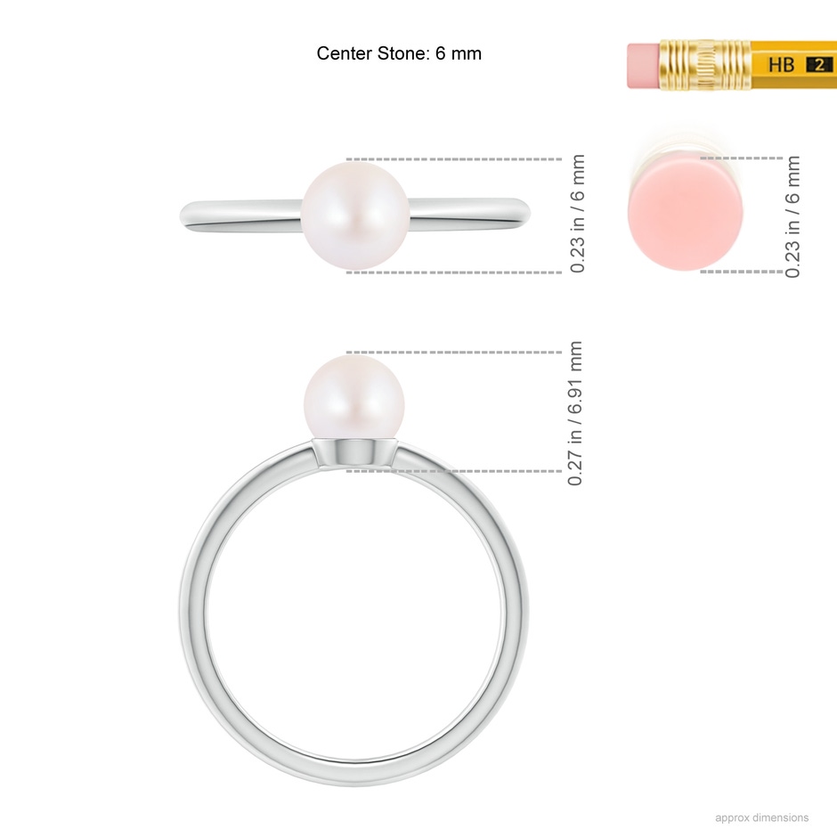 6mm AA Classic Japanese Akoya Pearl Solitaire Ring in White Gold ruler