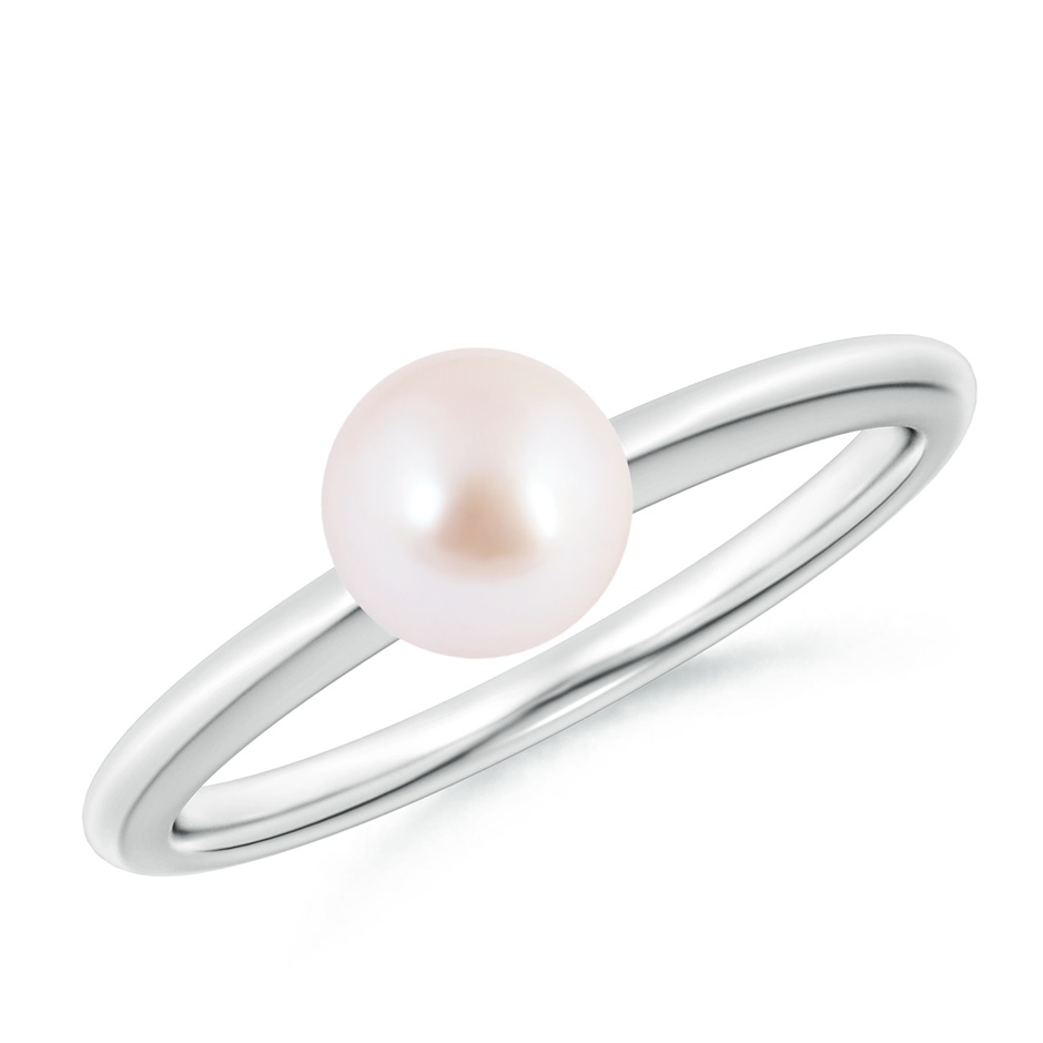 6mm AAA Classic Japanese Akoya Pearl Solitaire Ring in White Gold 
