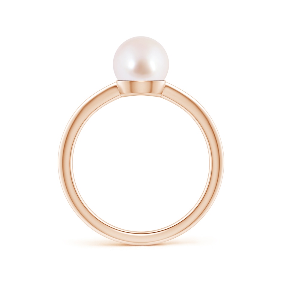 7mm AAA Classic Japanese Akoya Pearl Solitaire Ring in Rose Gold side 1