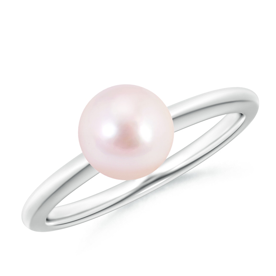 7mm AAAA Classic Japanese Akoya Pearl Solitaire Ring in White Gold 