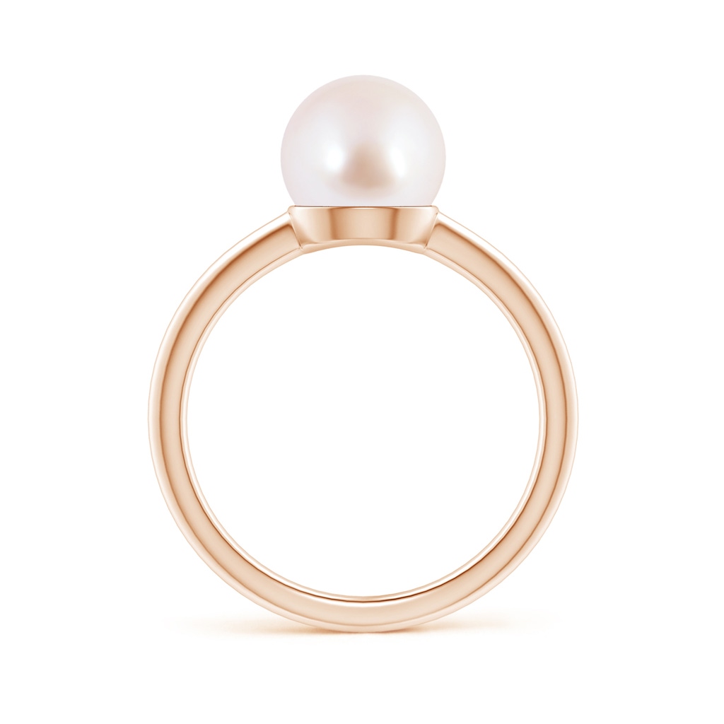 8mm AAA Classic Japanese Akoya Pearl Solitaire Ring in Rose Gold - side 1