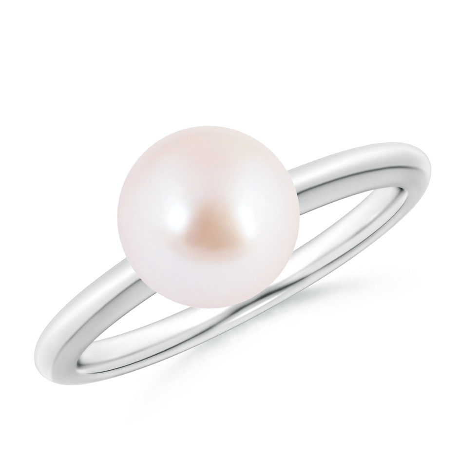 8mm AAA Classic Japanese Akoya Pearl Solitaire Ring in White Gold 