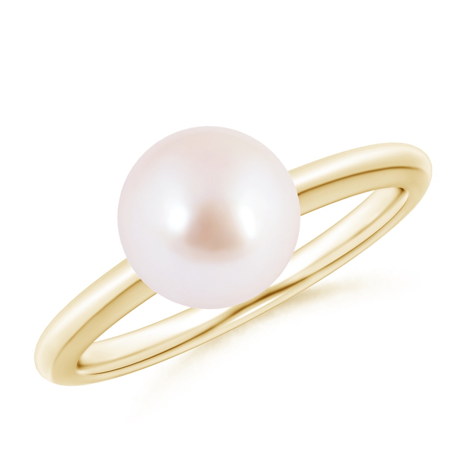 8mm AAA Classic Japanese Akoya Pearl Solitaire Ring in Yellow Gold 
