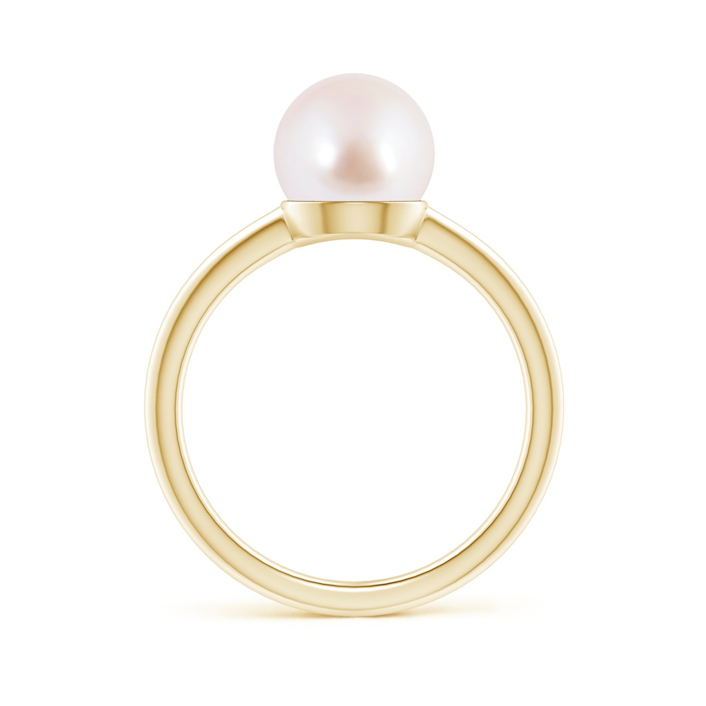 8mm AAA Classic Japanese Akoya Pearl Solitaire Ring in Yellow Gold Side 1