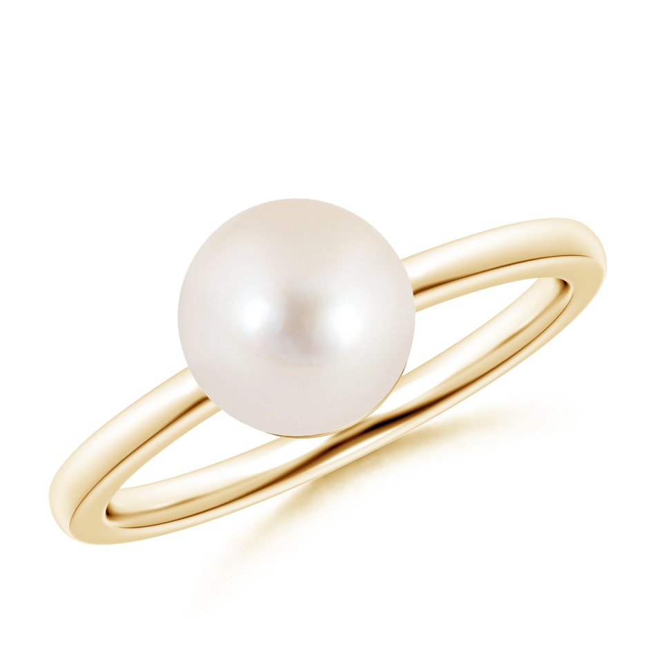 8mm AAAA Classic Freshwater Pearl Solitaire Ring in Yellow Gold 