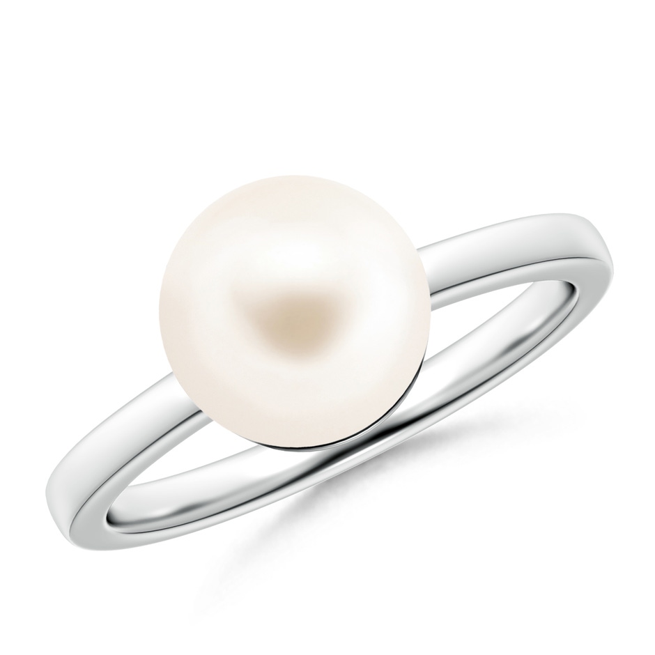 9mm AAA Classic Freshwater Pearl Solitaire Ring in White Gold 