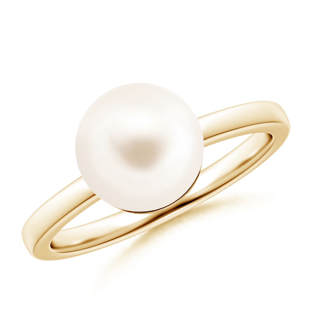 9mm AAA Classic Freshwater Pearl Solitaire Ring in Yellow Gold