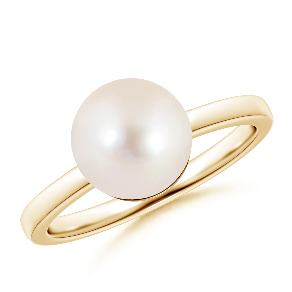 9mm AAAA Classic Freshwater Pearl Solitaire Ring in Yellow Gold