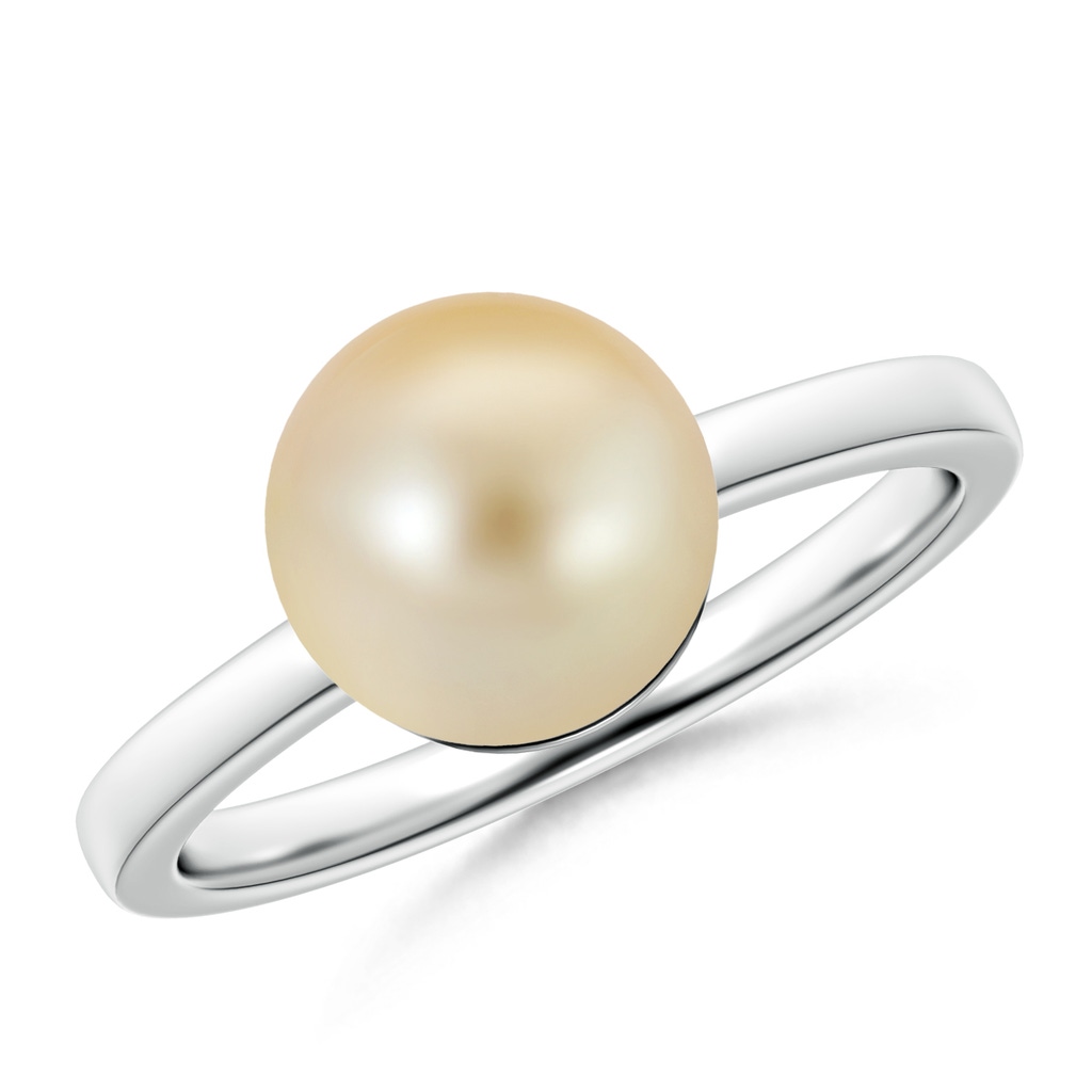 9mm AAA Classic Golden South Sea Cultured Pearl Solitaire Ring in White Gold