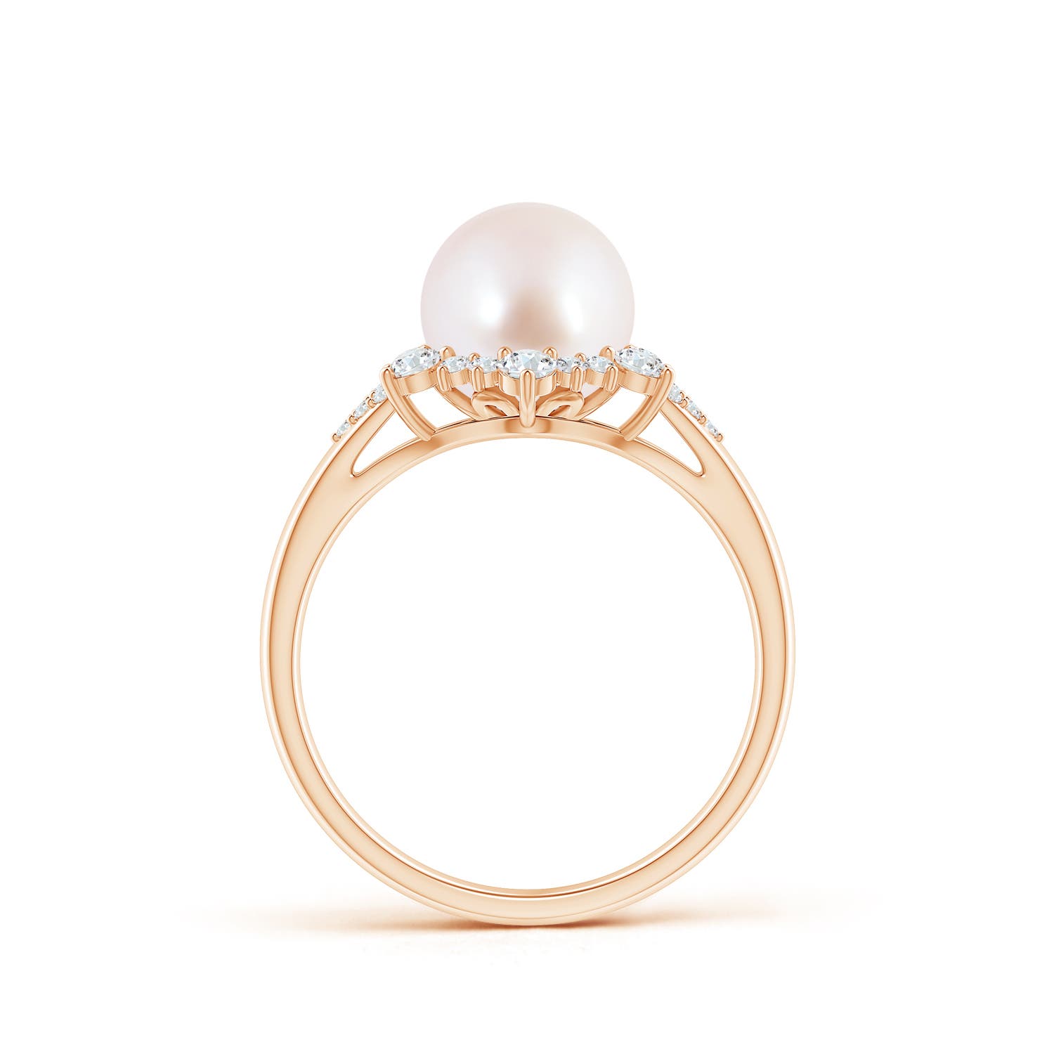 8mm AAA Japanese Akoya Pearl Ring with Floral Diamond Halo in Rose Gold - side 1