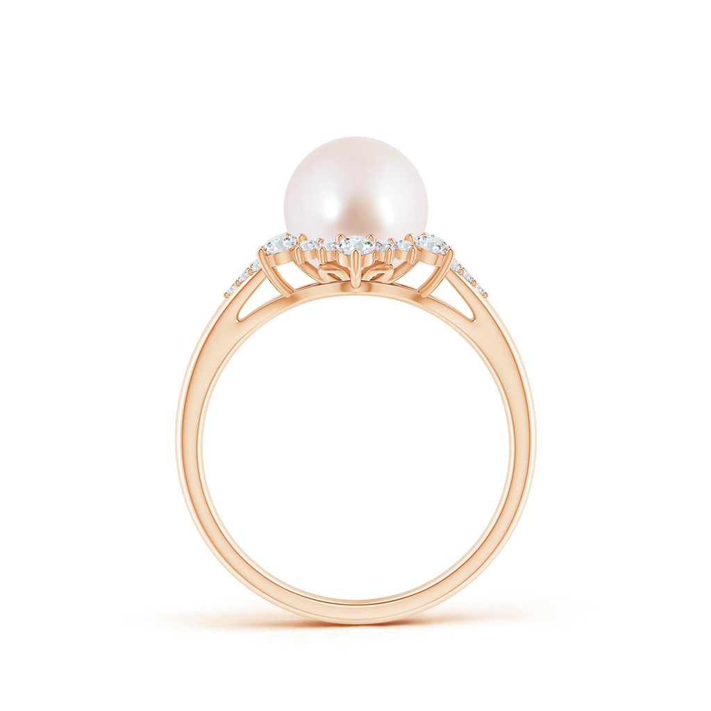 8mm AAA Japanese Akoya Pearl Ring with Floral Diamond Halo in Rose Gold Product Image