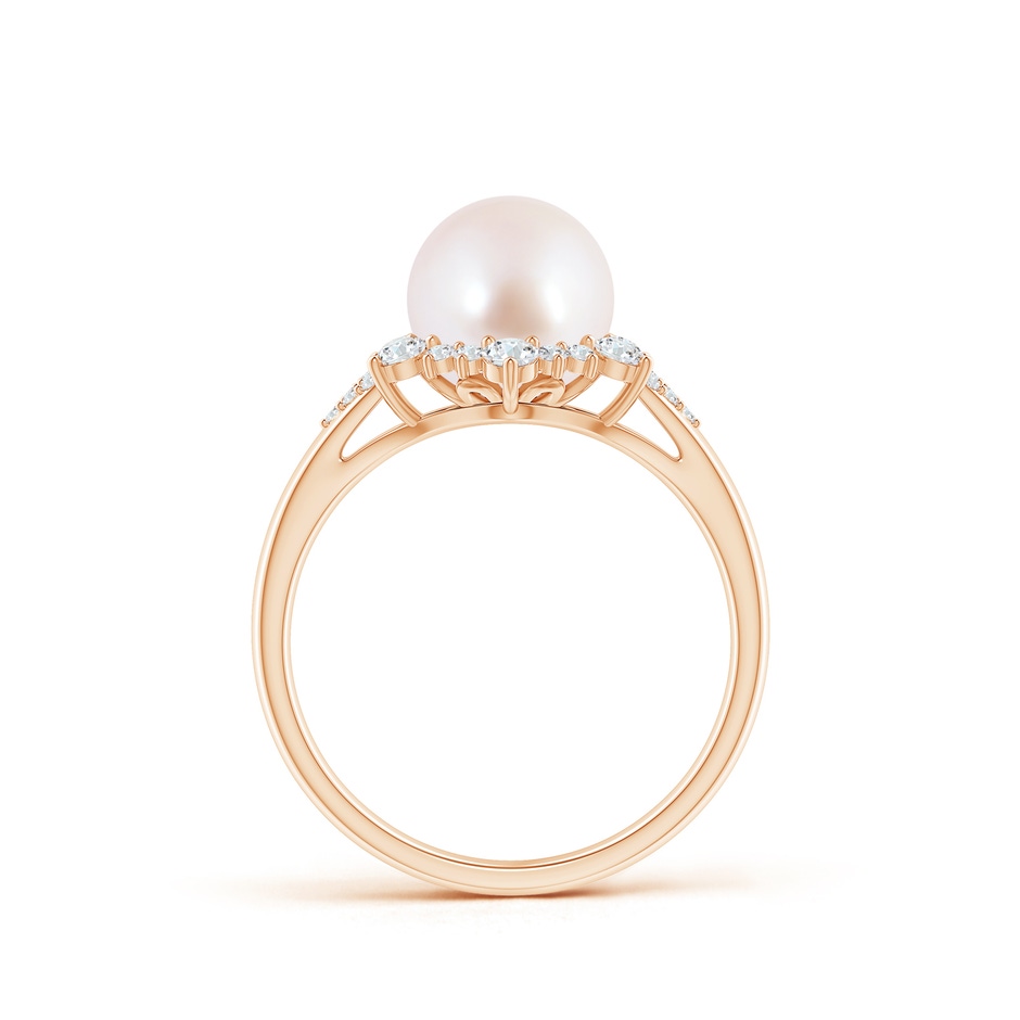 8mm AAA Japanese Akoya Pearl Ring with Floral Diamond Halo in Rose Gold product image