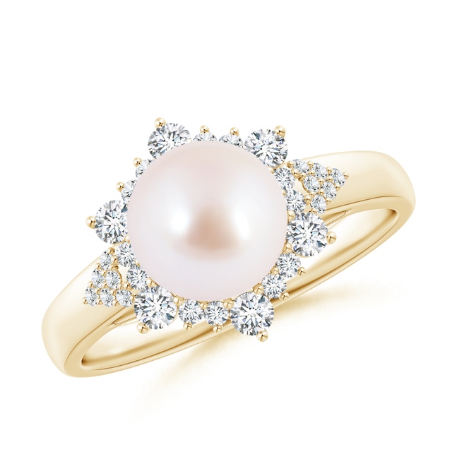 14K Yellow Gold Cultured White Akoya Pearl Ring