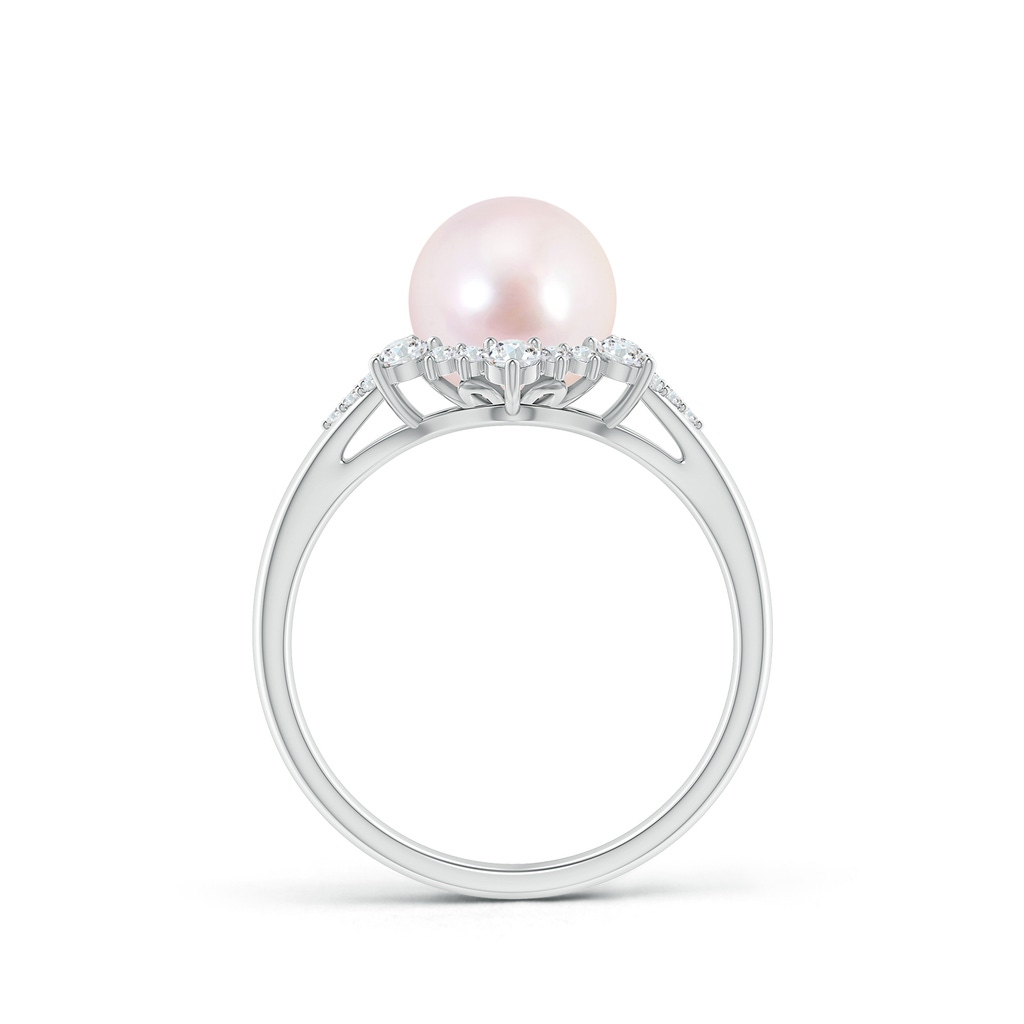 8mm AAAA Japanese Akoya Pearl Ring with Floral Diamond Halo in S999 Silver Product Image
