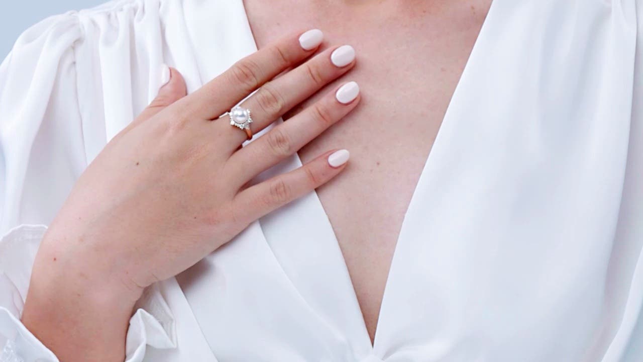 Japanese Akoya Pearl Ring with Floral Diamond Halo