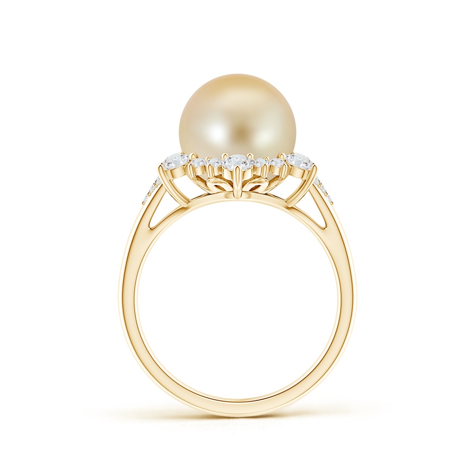 10mm AAA Golden South Sea Cultured Pearl Ring with Floral Diamond Halo in Yellow Gold product image