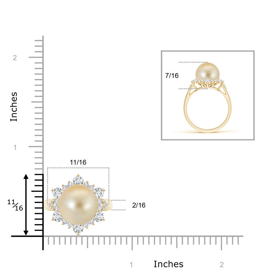 10mm AAA Golden South Sea Cultured Pearl Ring with Floral Diamond Halo in Yellow Gold product image