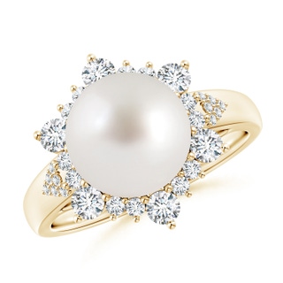 10mm AAA South Sea Cultured Pearl Ring with Floral Diamond Halo in Yellow Gold