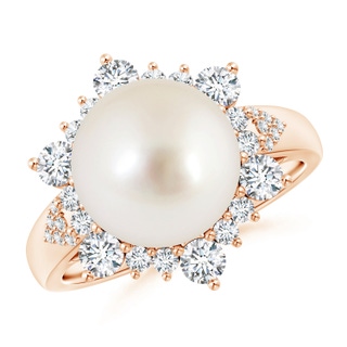 11mm AAAA South Sea Cultured Pearl Ring with Floral Diamond Halo in Rose Gold