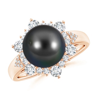 10mm AA Tahitian Pearl Ring with Floral Diamond Halo in Rose Gold