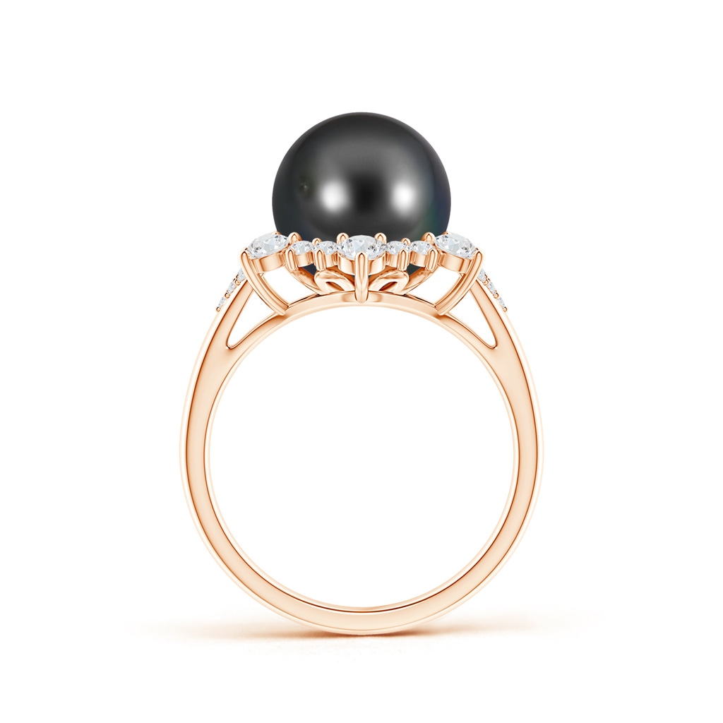 10mm AA Tahitian Pearl Ring with Floral Diamond Halo in Rose Gold Product Image
