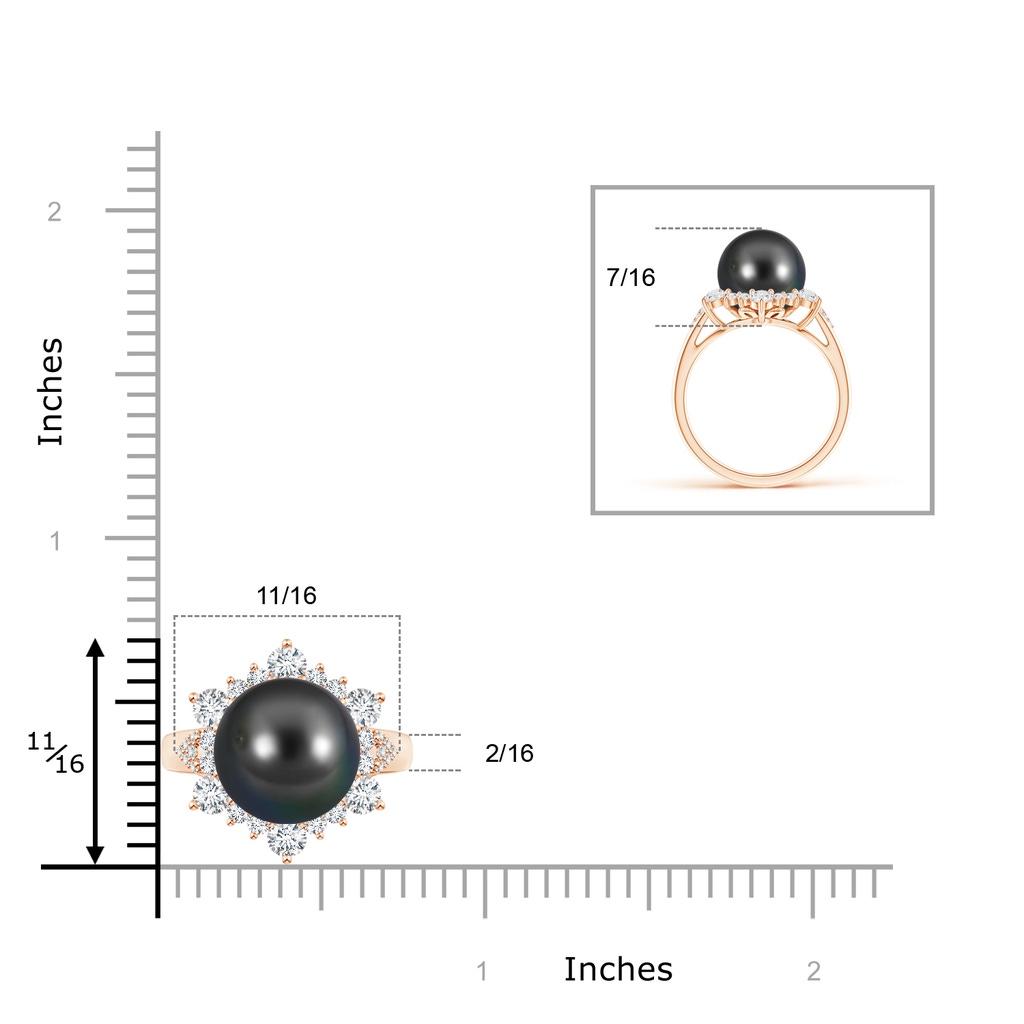 10mm AA Tahitian Pearl Ring with Floral Diamond Halo in Rose Gold Product Image