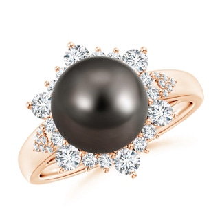 10mm AAA Tahitian Pearl Ring with Floral Diamond Halo in Rose Gold