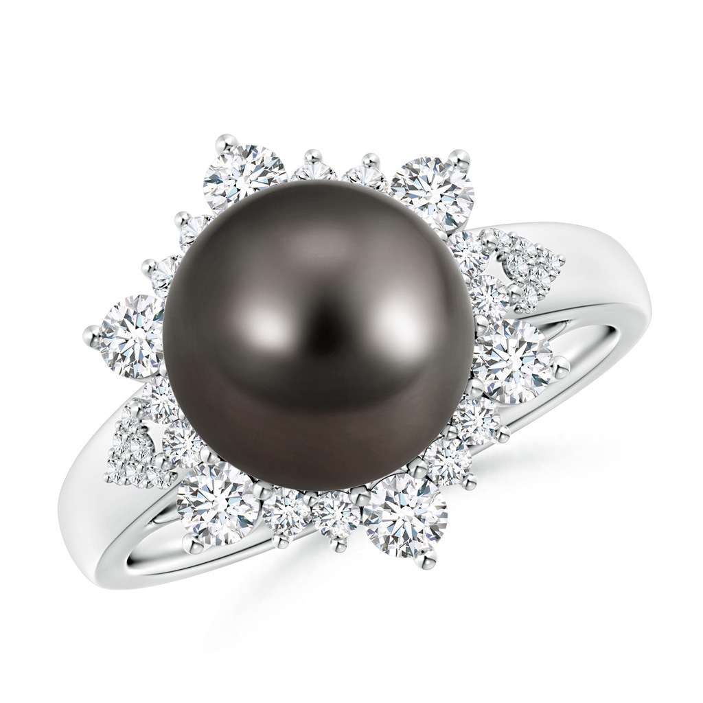 10mm AAA Tahitian Pearl Ring with Floral Diamond Halo in White Gold