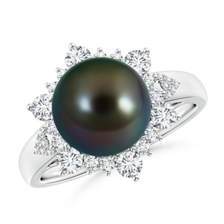 10mm AAAA Tahitian Pearl Ring with Floral Diamond Halo in White Gold
