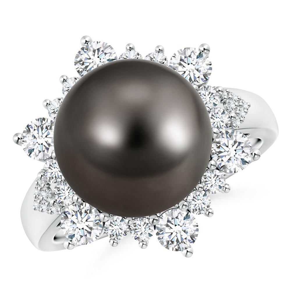 12mm AAA Tahitian Pearl Ring with Floral Diamond Halo in White Gold