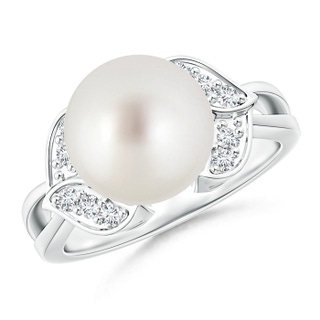 10mm AAA South Sea Cultured Pearl Ring with Diamond Leaf Motifs in White Gold