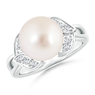 10mm AAAA South Sea Cultured Pearl Ring with Diamond Leaf Motifs in White Gold