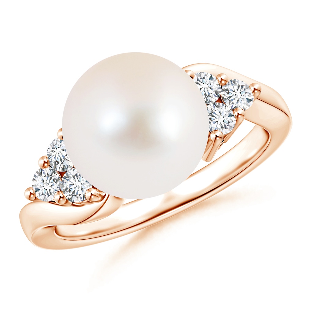 10mm AAA Freshwater Pearl Bypass Ring with Trio Diamonds in Rose Gold