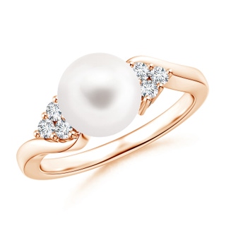 8mm AA Freshwater Pearl Bypass Ring with Trio Diamonds in 9K Rose Gold