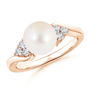 8mm AAA Freshwater Pearl Bypass Ring with Trio Diamonds in 9K Rose Gold