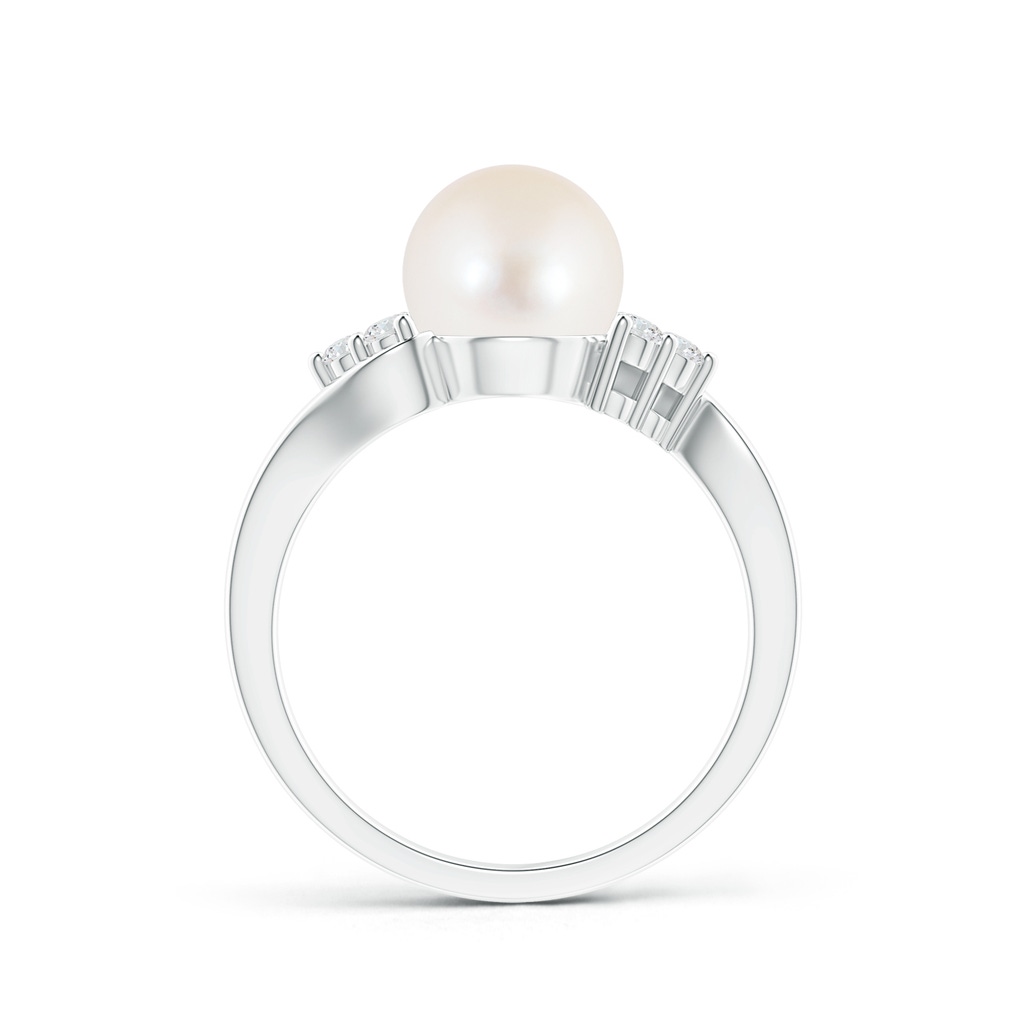 8mm AAA Freshwater Pearl Bypass Ring with Trio Diamonds in White Gold Product Image