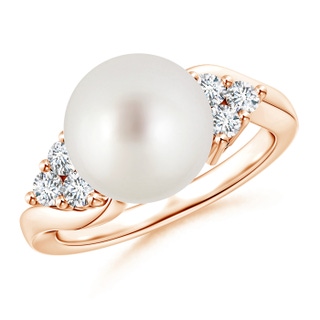 10mm AAA South Sea Cultured Pearl Bypass Ring with Trio Diamonds in Rose Gold