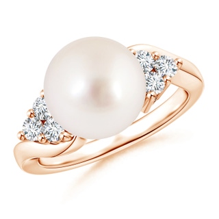 10mm AAAA South Sea Cultured Pearl Bypass Ring with Trio Diamonds in Rose Gold