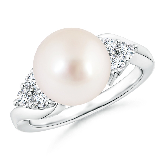 10mm AAAA South Sea Cultured Pearl Bypass Ring with Trio Diamonds in White Gold 