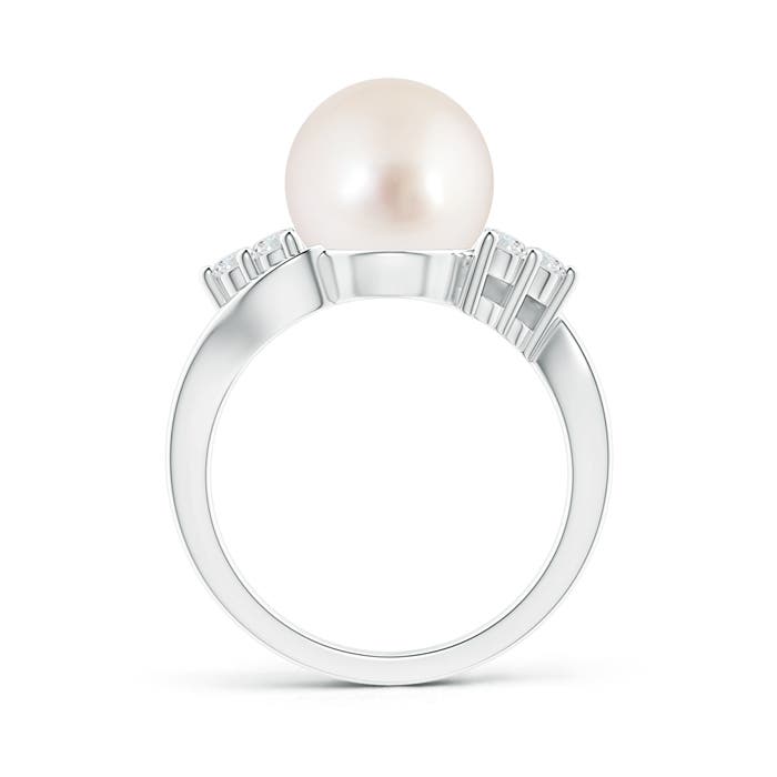 10mm AAAA South Sea Cultured Pearl Bypass Ring with Trio Diamonds in White Gold