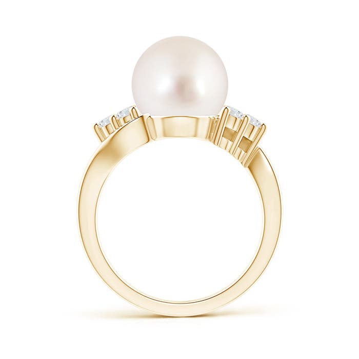 10mm AAAA South Sea Cultured Pearl Bypass Ring with Trio Diamonds in Yellow Gold
