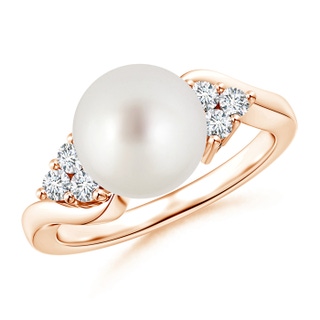 9mm AAA South Sea Cultured Pearl Bypass Ring with Trio Diamonds in 10K Rose Gold