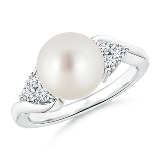 9mm AAA South Sea Cultured Pearl Bypass Ring with Trio Diamonds in White Gold