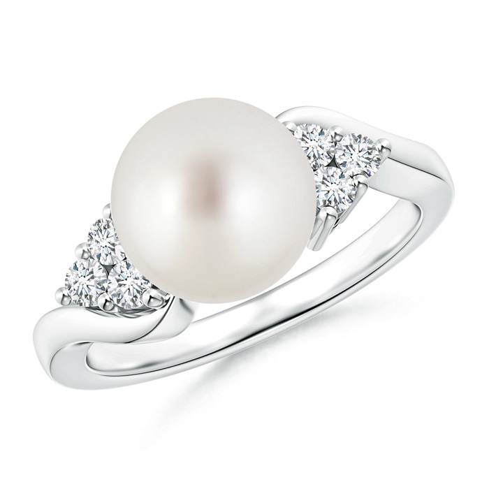 9mm AAA South Sea Cultured Pearl Bypass Ring with Trio Diamonds in White Gold 